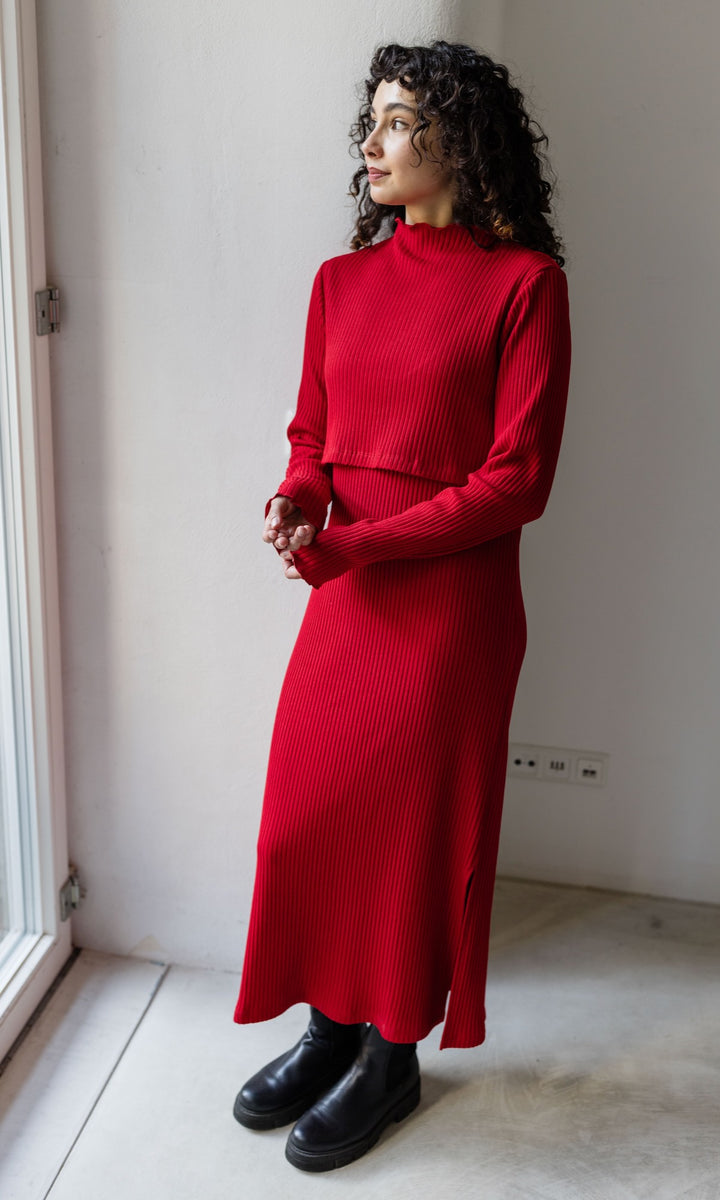 Langes Strickkleid Jil mit Stillfunktion in Rot