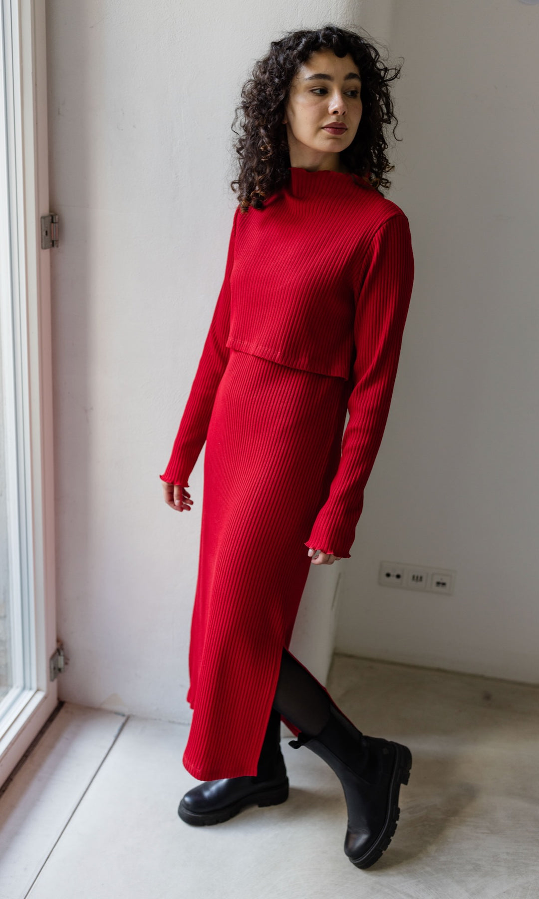 Langes Strickkleid Jil mit Stillfunktion in Rot