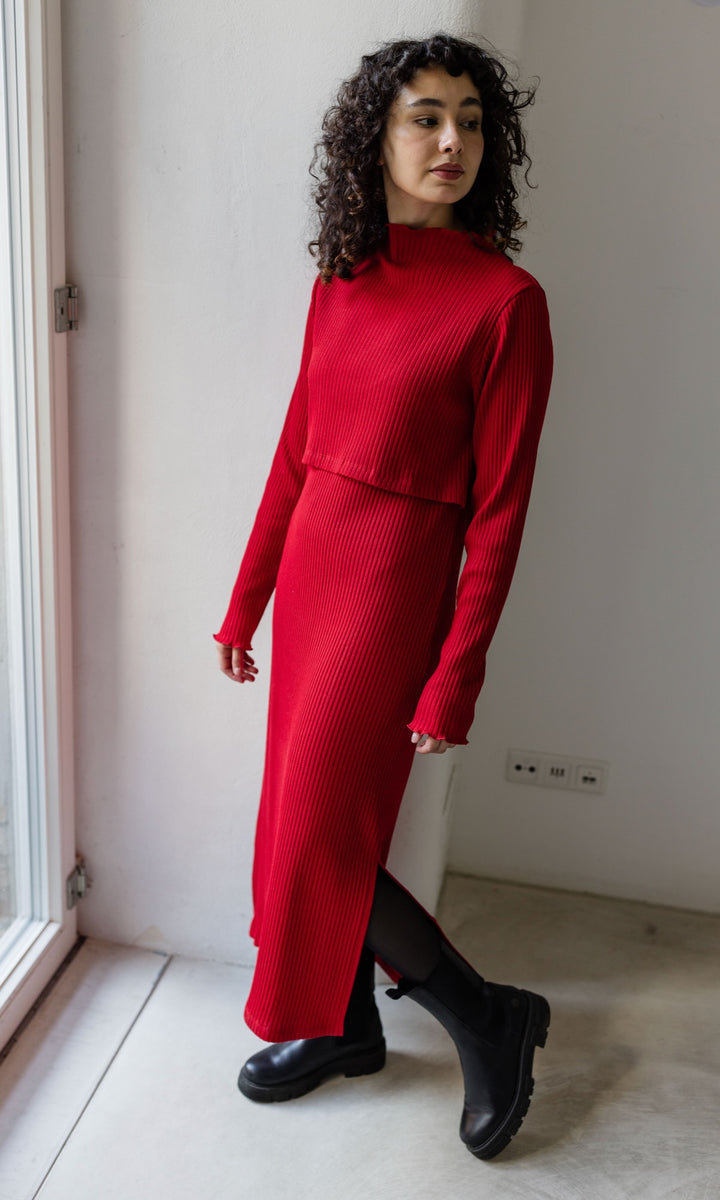 Langes Strickkleid Jil mit Stillfunktion in Rot