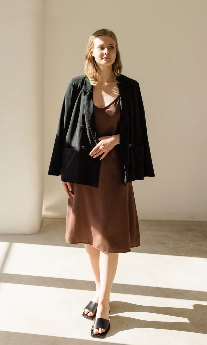 Loose Fit Blazer aus Lyocell | in schwarz - abricot coco