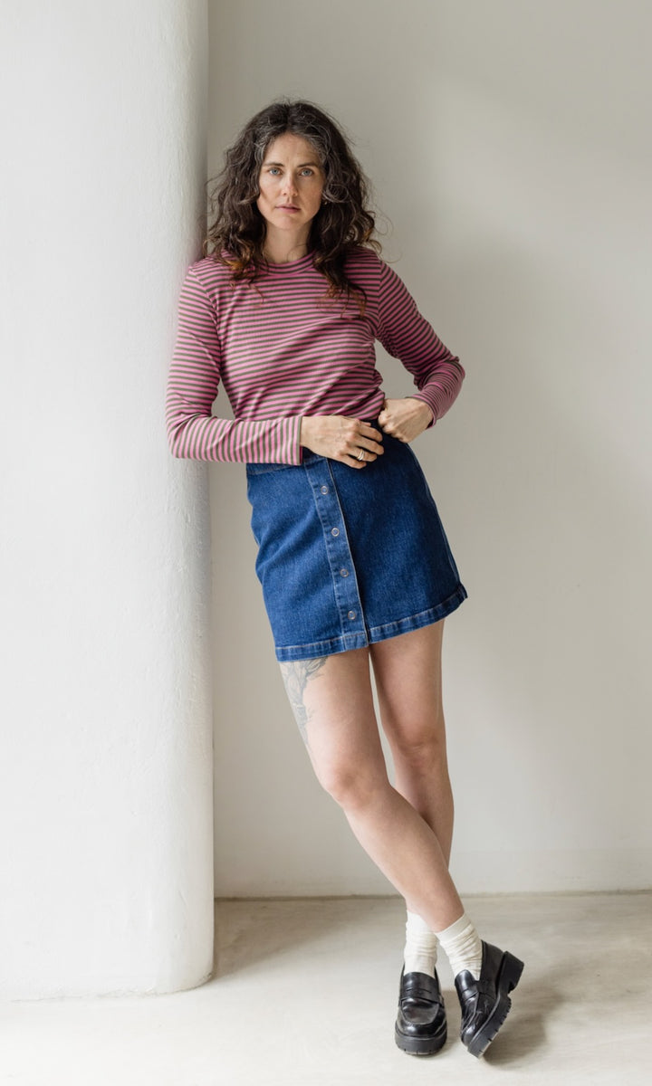 Mini Jeans Rock in klassischem Denim Blau aus Bio Baumwolle - abricot coco