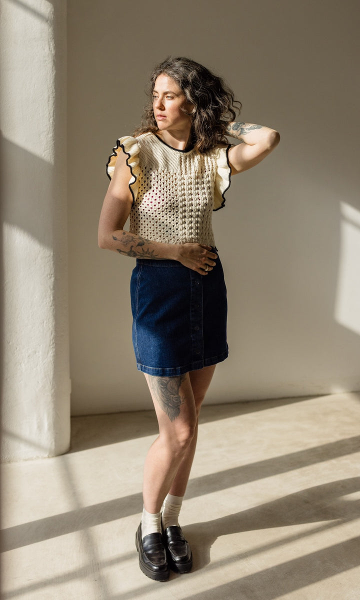 Mini Jeans Rock in klassischem Denim Blau aus Bio Baumwolle - abricot coco