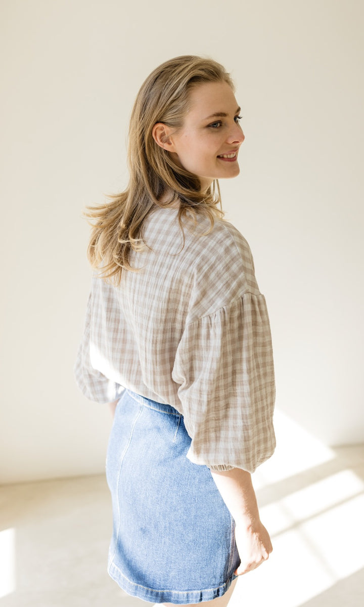 Bluse April in Karo Sesam - abricot coco