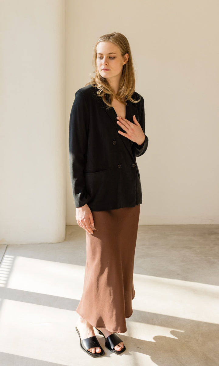 Loose Fit Blazer aus Lyocell | in schwarz - abricot coco