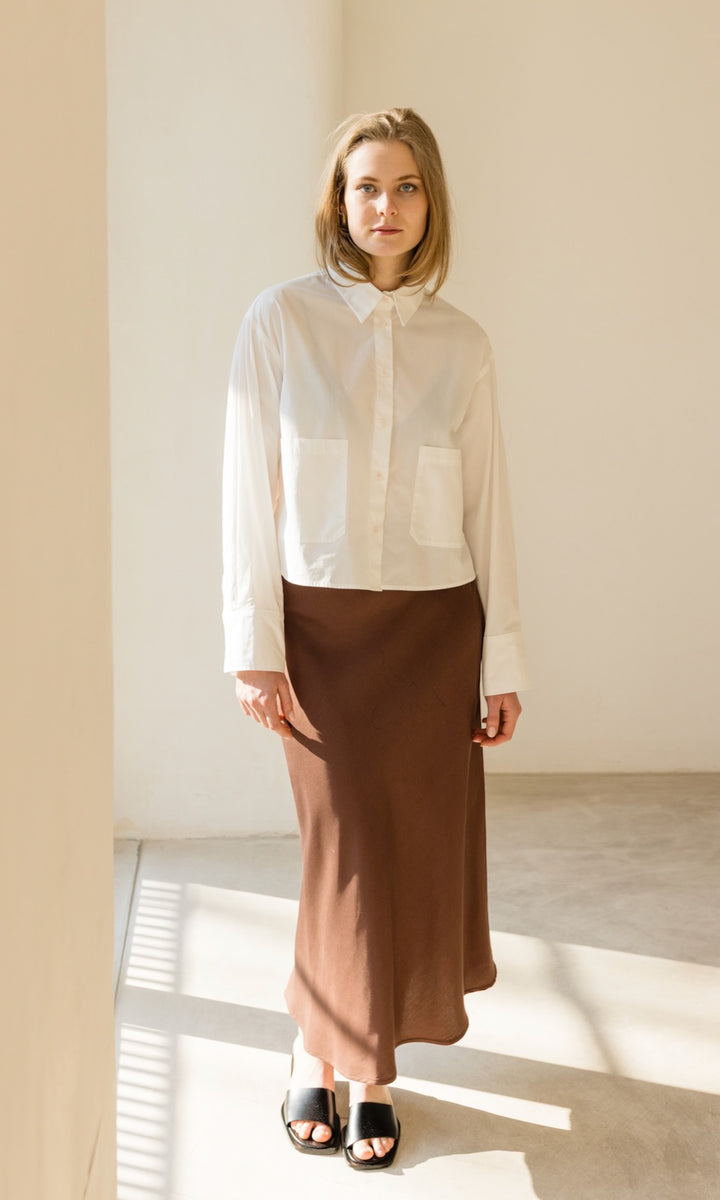 Cropped Oversized Hemd mit aufgesetzten Taschen - abricot coco