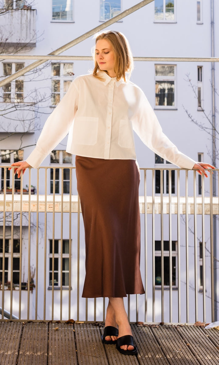 Cropped Oversized Hemd mit aufgesetzten Taschen - abricot coco