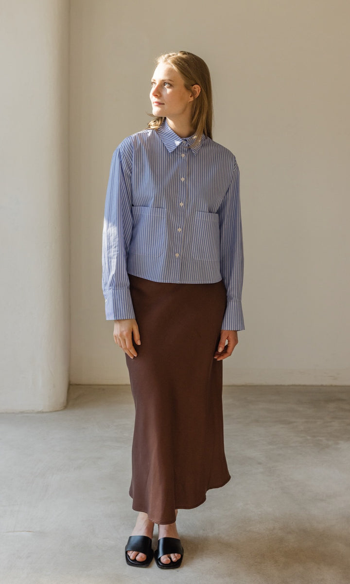 Cropped Oversized Hemd mit aufgesetzten Taschen - abricot coco