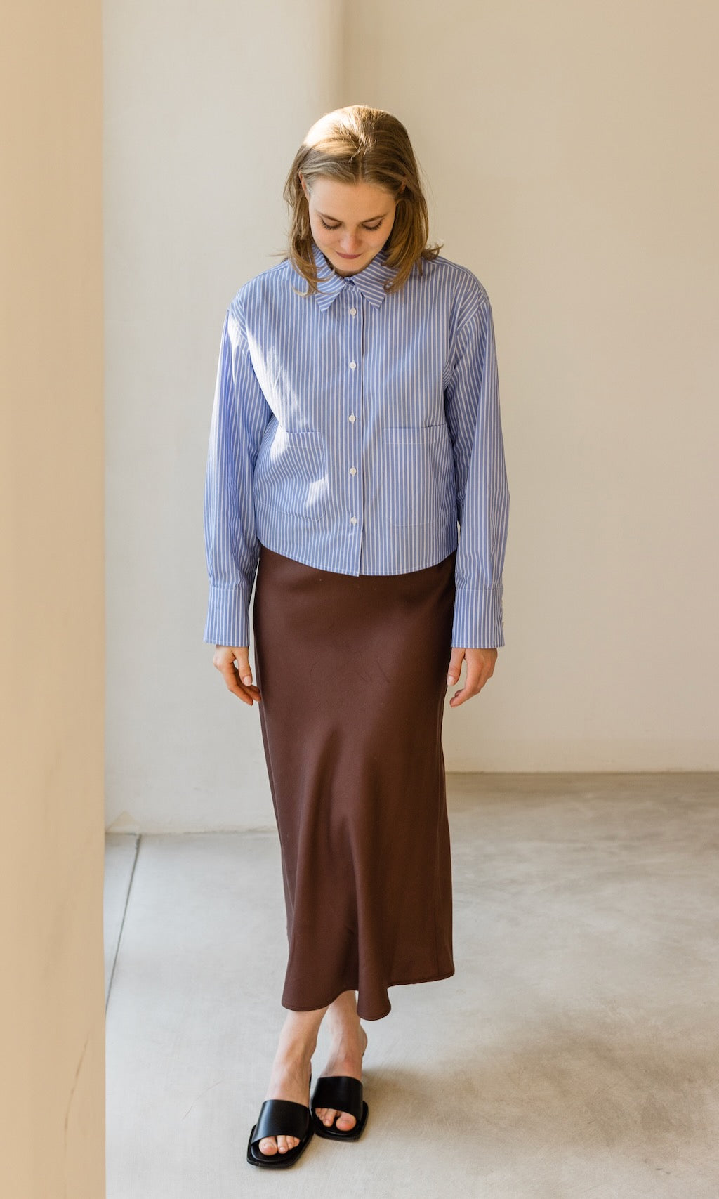 Cropped Oversized Hemd mit aufgesetzten Taschen - abricot coco