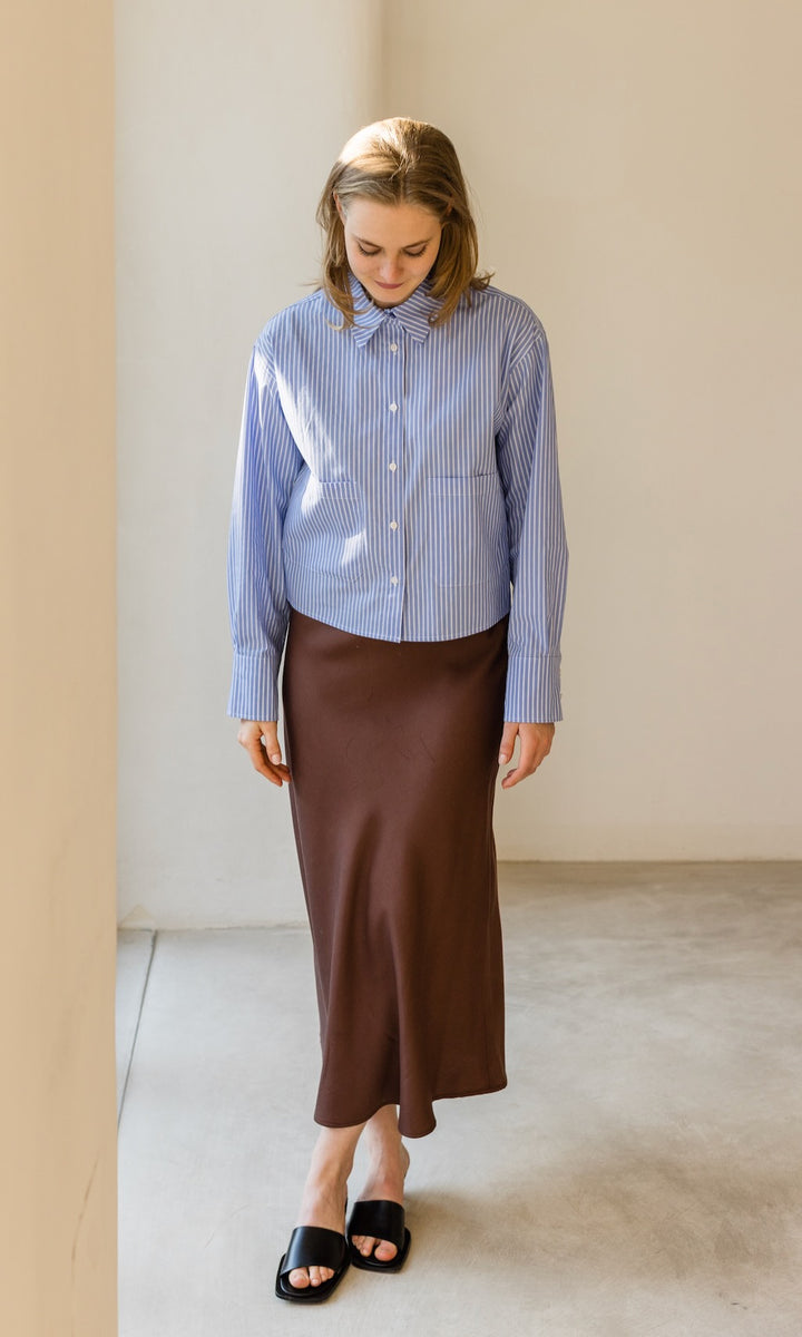 Cropped Oversized Hemd mit aufgesetzten Taschen - abricot coco