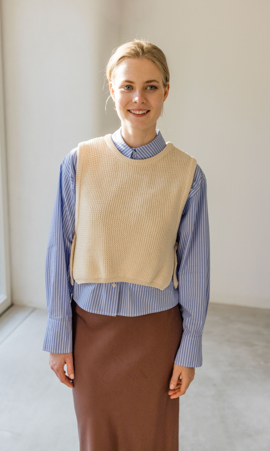 Cropped Oversized Hemd mit aufgesetzten Taschen - abricot coco