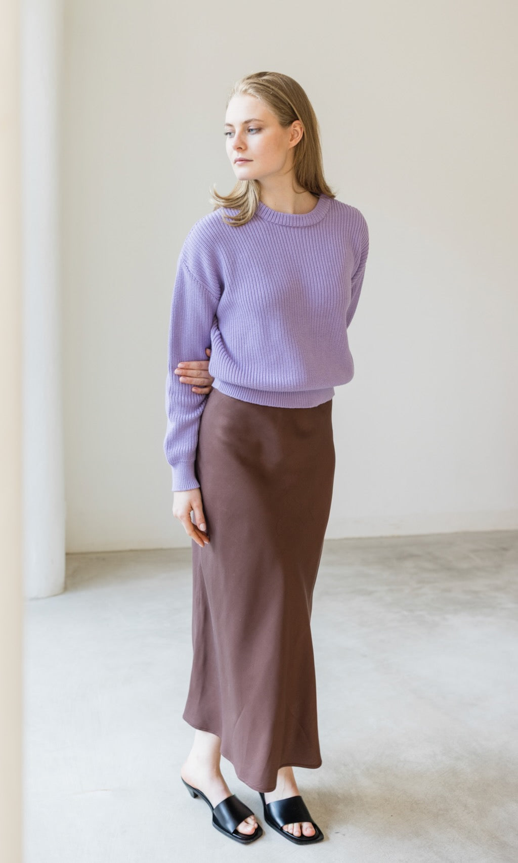 Strickpullover aus Bio Baumwolle Flieder - abricot coco