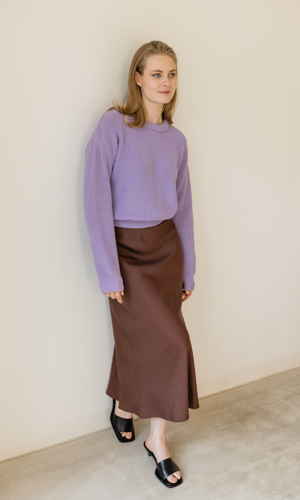 Strickpullover aus Bio Baumwolle Flieder - abricot coco