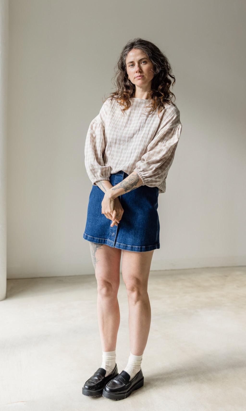 Bluse April in Karo Sesam