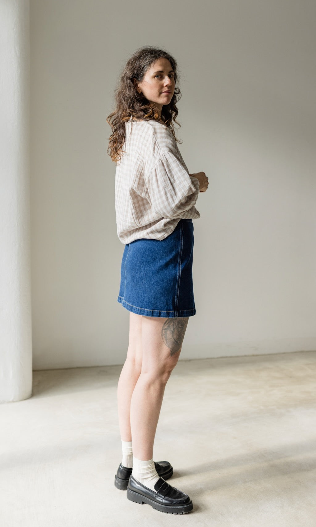 Bluse April in Karo Sesam