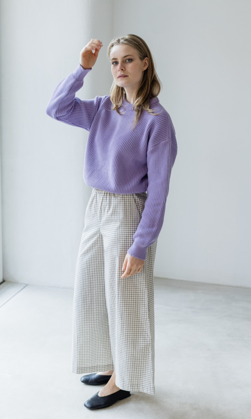 Strickpullover aus Bio Baumwolle Flieder - abricot coco