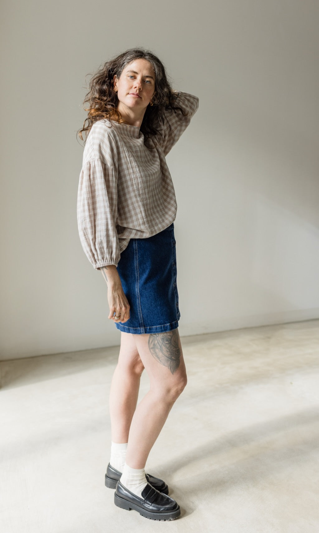 Bluse April in Karo Sesam