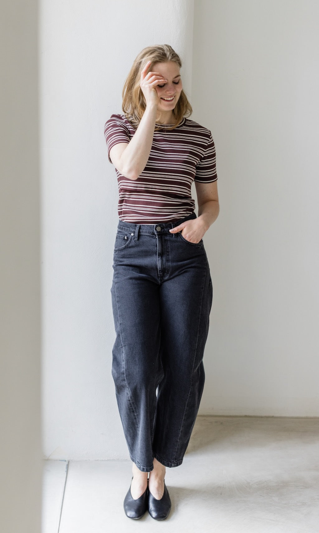 Gestreiftes Kurzarm Stillshirt Vivian - abricot coco