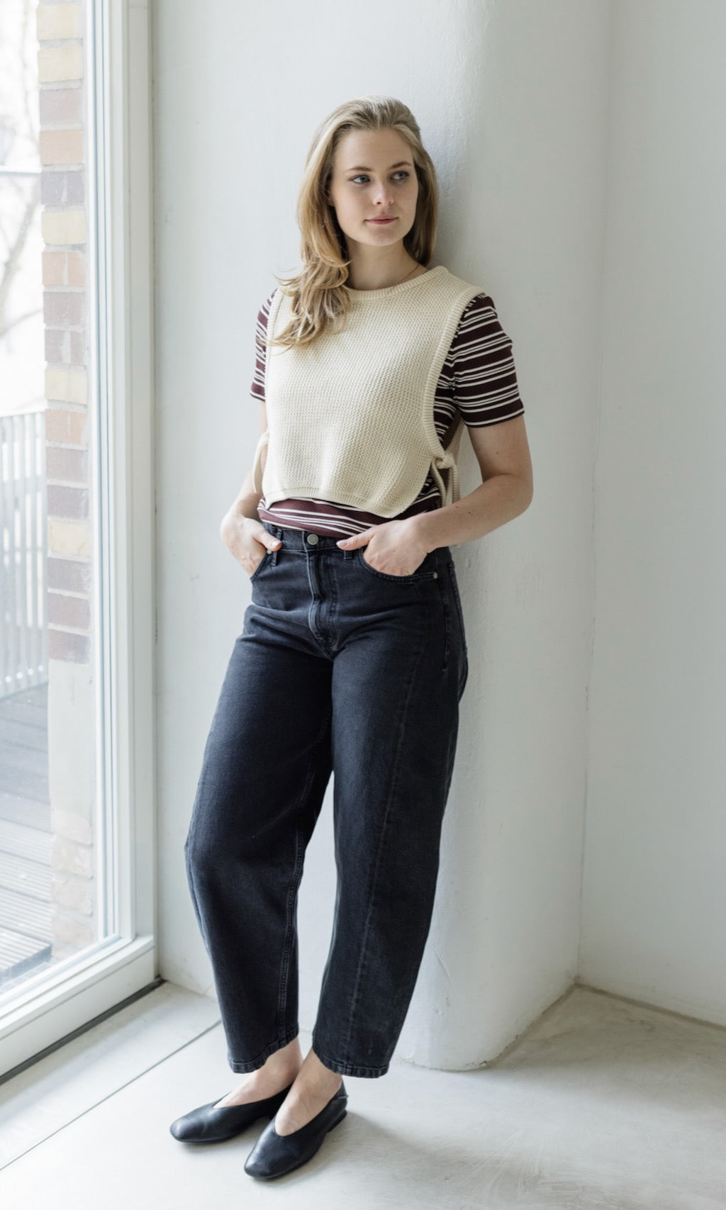 Gestreiftes Kurzarm Stillshirt Vivian - abricot coco