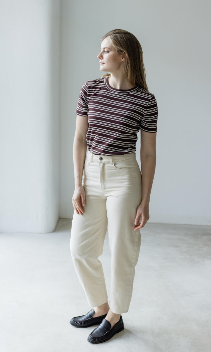 Gestreiftes Kurzarm Stillshirt Vivian - abricot coco