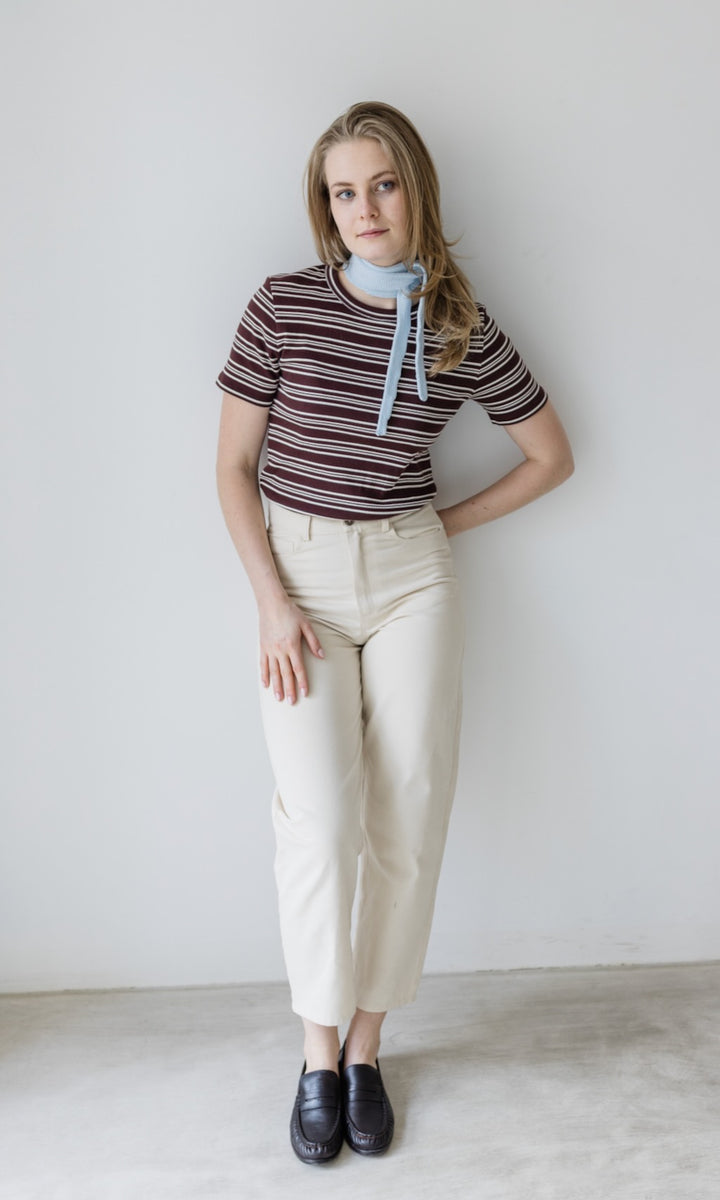 Gestreiftes Kurzarm Stillshirt Vivian - abricot coco