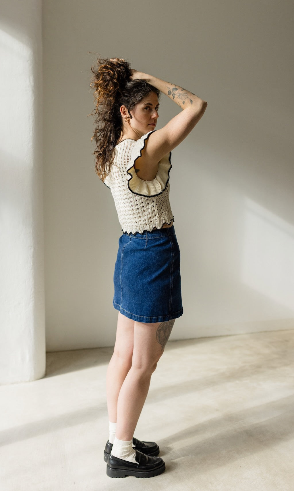 Mini Jeans Rock in klassischem Denim Blau aus Bio Baumwolle - abricot coco