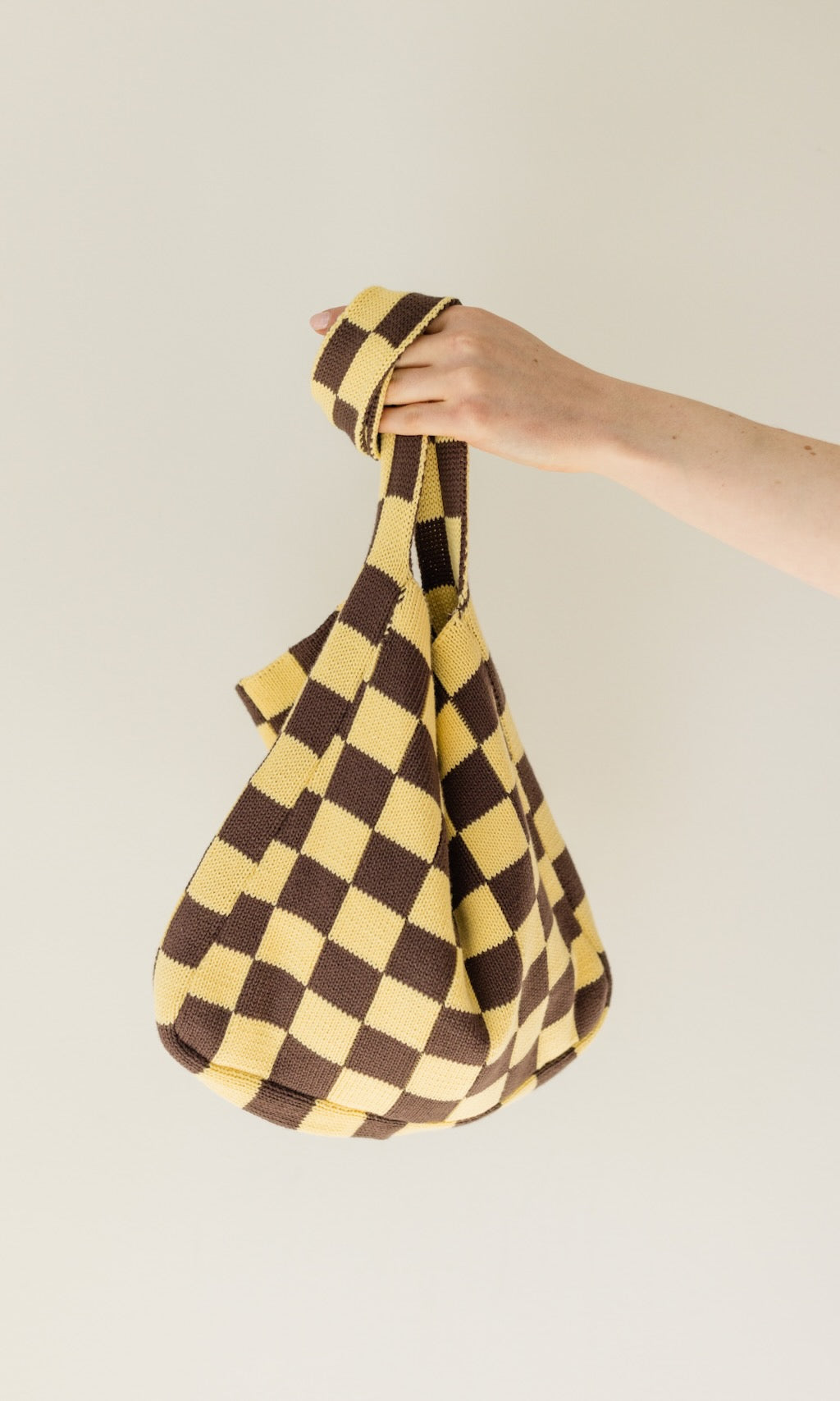 Stricktasche mit Karomuster Hellgelb - abricot coco