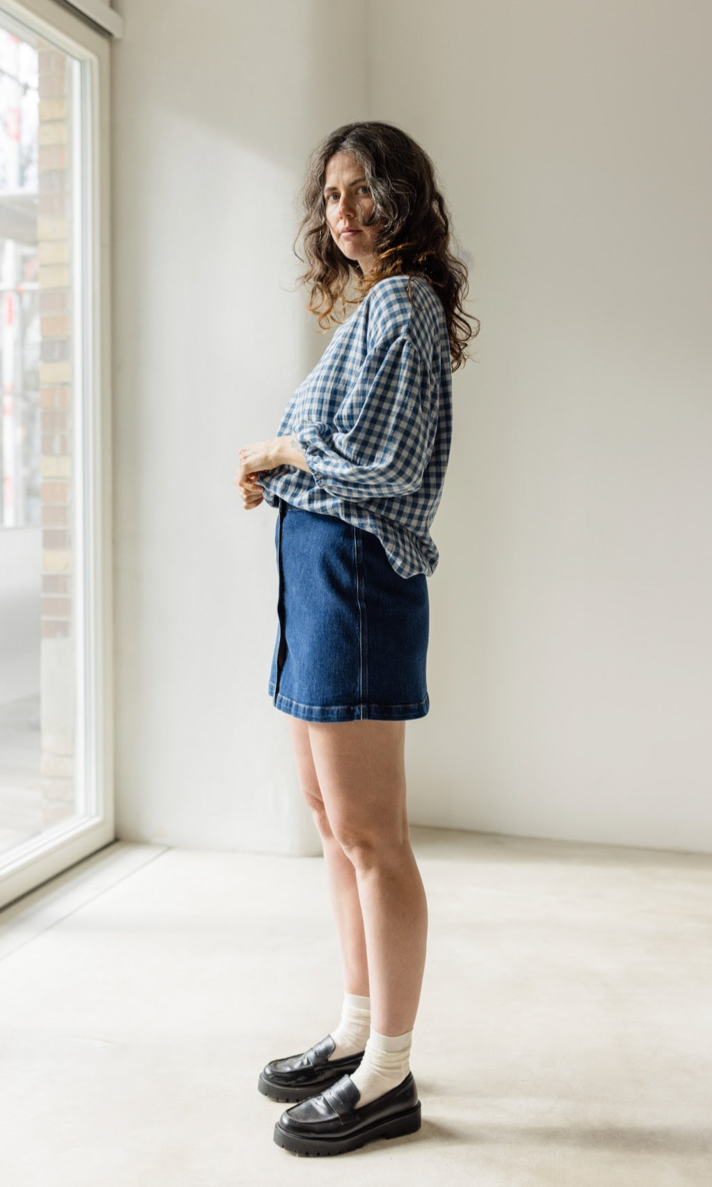 Bluse April in Karo Blau