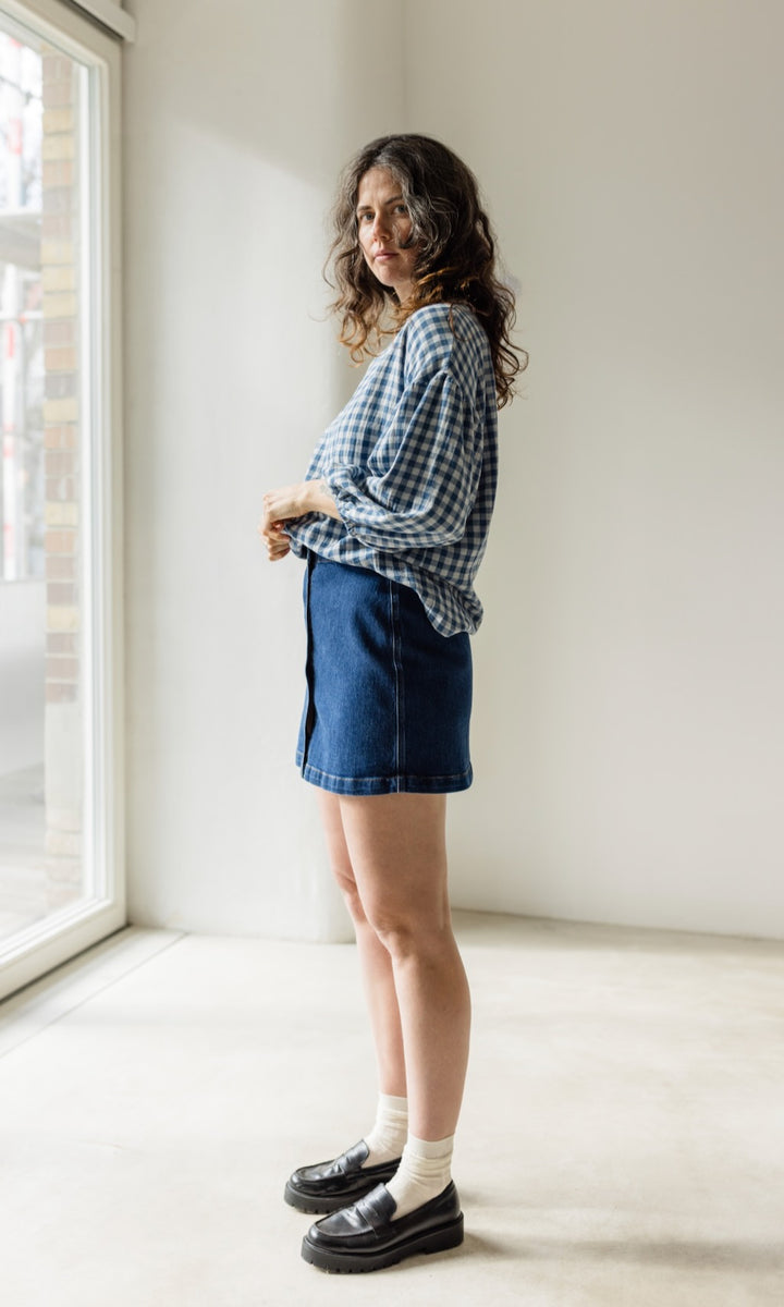 Bluse April in Karo Blau