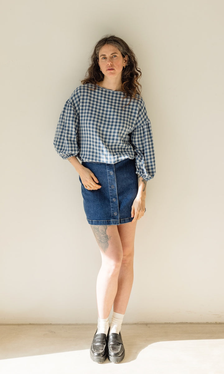 Bluse April in Karo Blau