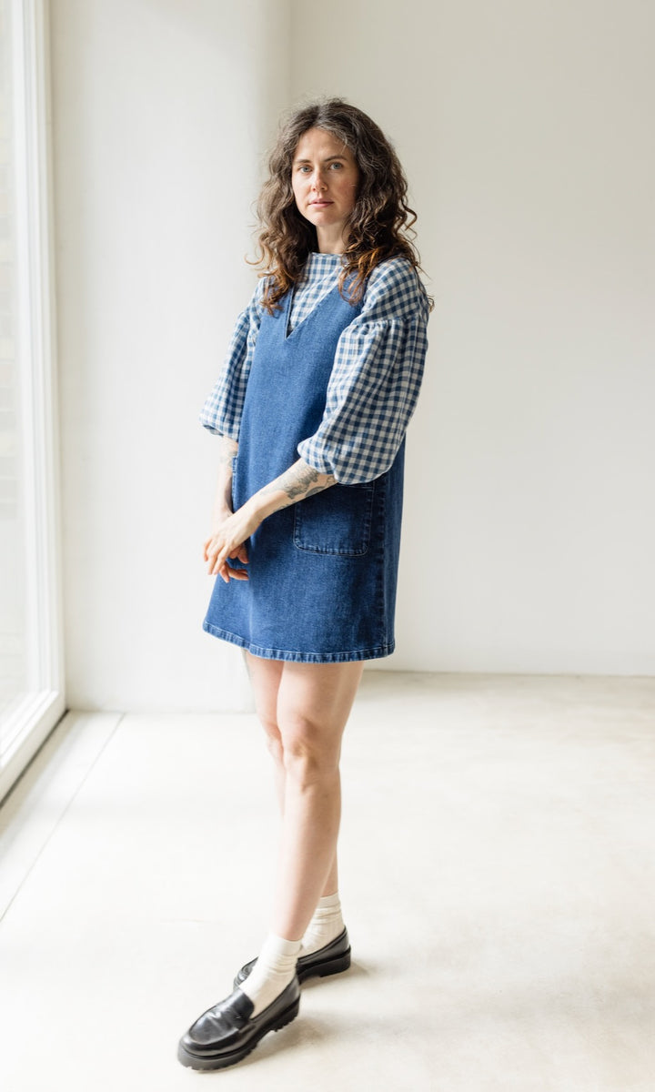 Bluse April in Karo Blau