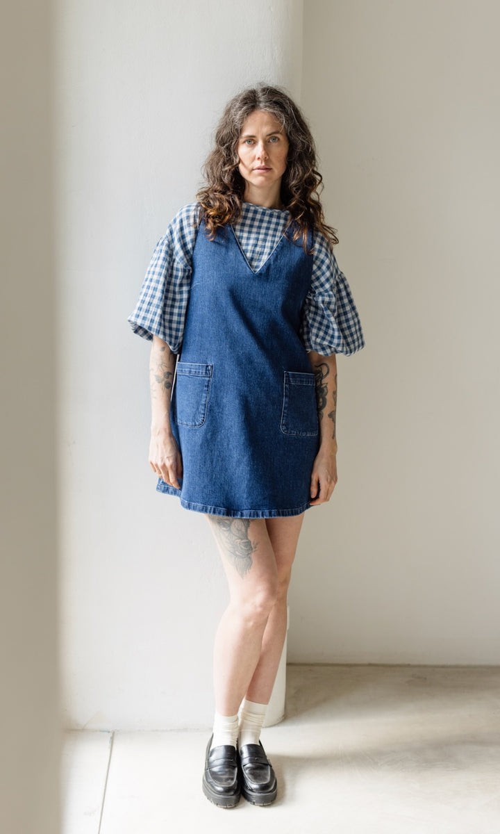 Bluse April in Karo Blau