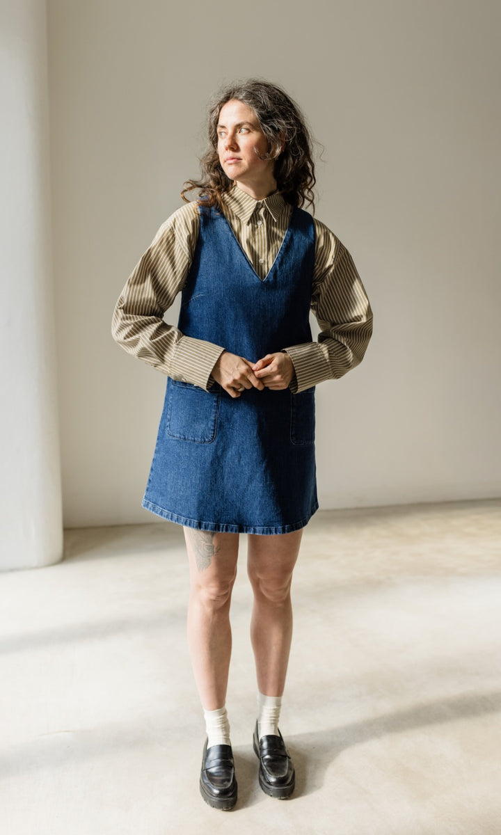 Cropped Oversized Hemd Olive Gestreift