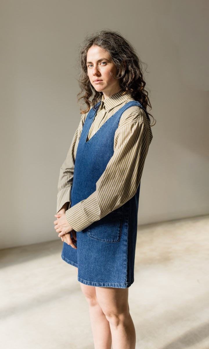 Cropped Oversized Hemd Olive Gestreift