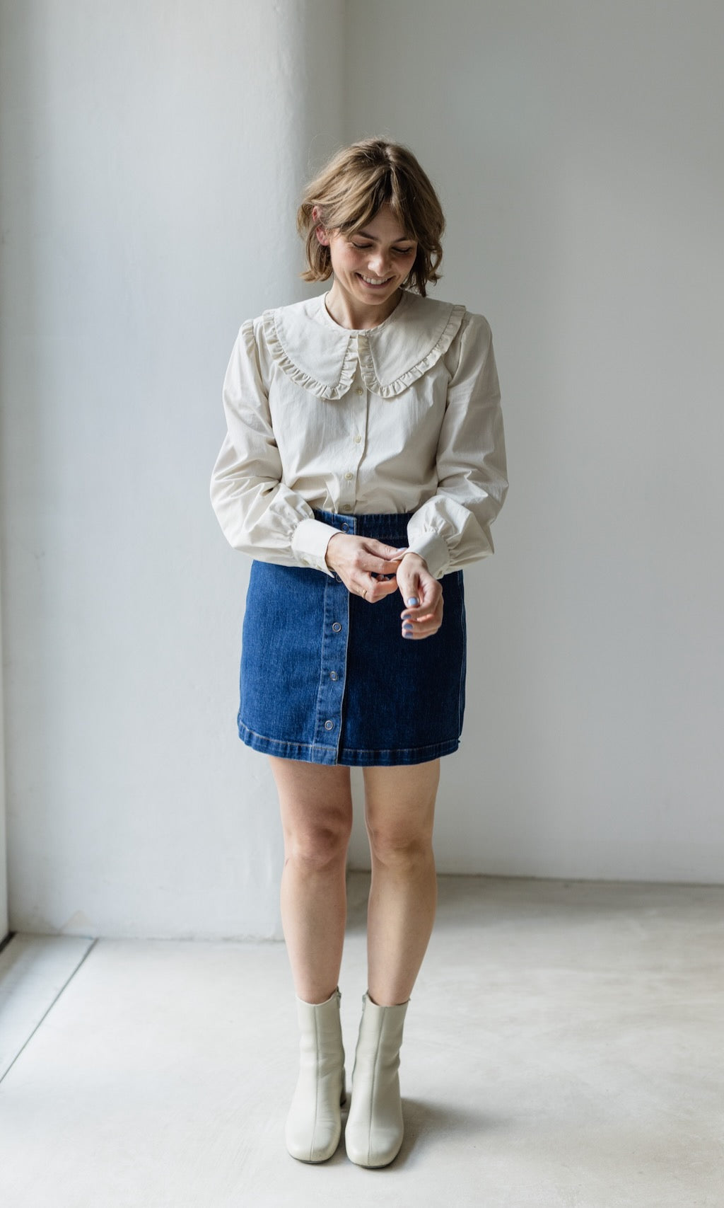 Bluse mit großem Kragen Alice aus Bio Baumwolle - abricot coco