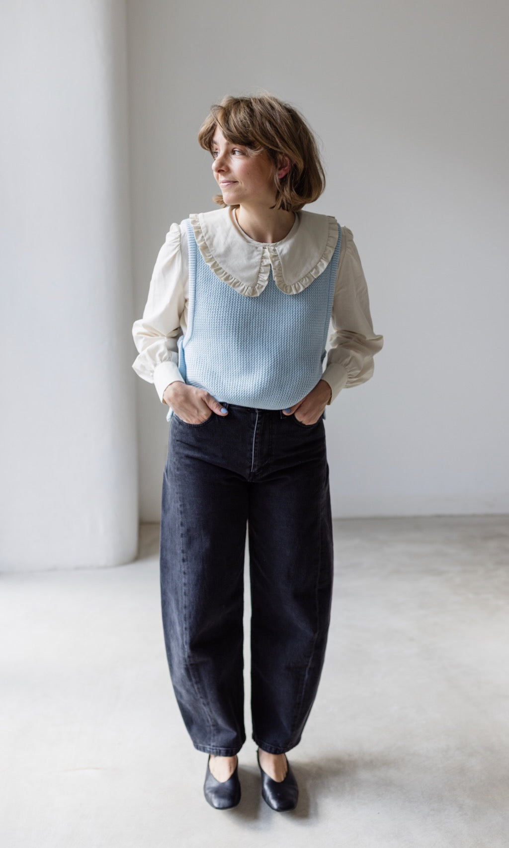 Pullunder mit seitlichem Bindedetail Hellblau aus Bio Baumwolle - abricot coco