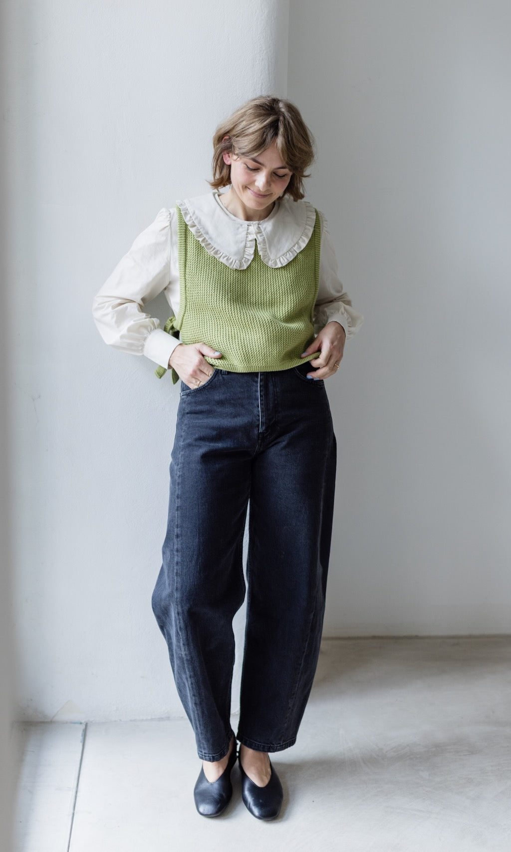 Bluse mit großem Kragen Alice aus Bio Baumwolle - abricot coco