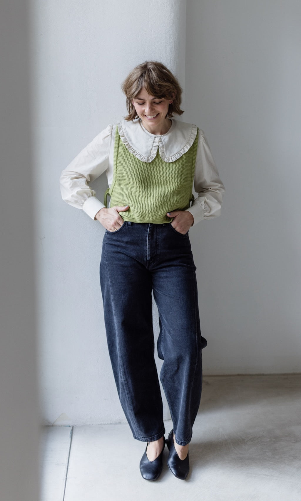 Bluse mit großem Kragen Alice aus Bio Baumwolle - abricot coco