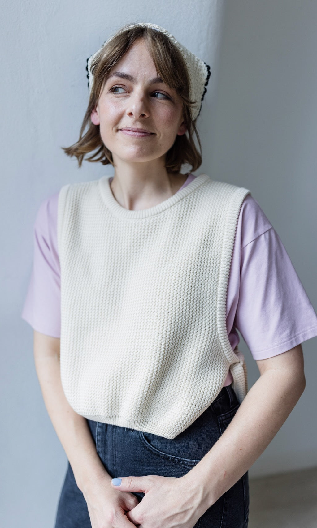 Pullunder mit seitlichem Bindedetail in Creme aus Bio Baumwolle - abricot coco