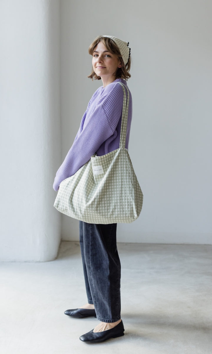 Mom Bag Grün-Kariert aus Bio Baumwolle