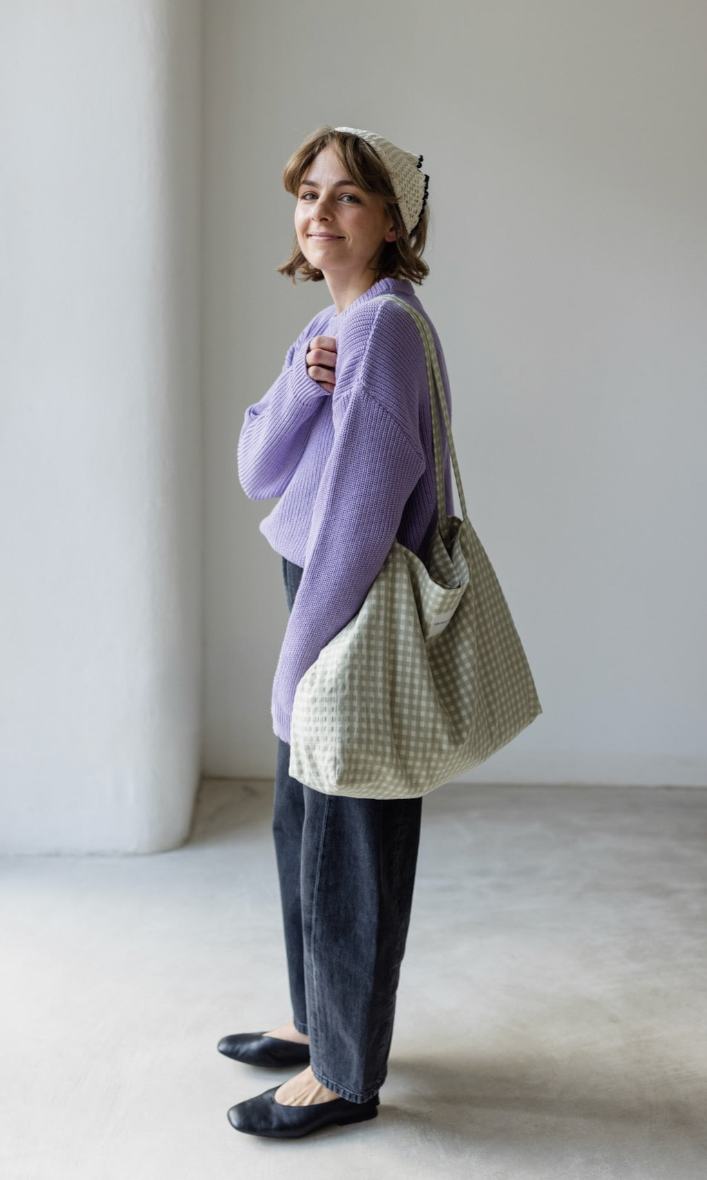 Mom Bag Grün-Kariert aus Bio Baumwolle