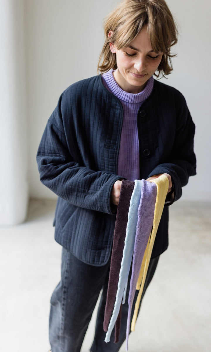 Kleiner Strickschal zum Binden Hellblau aus Bio Baumwolle - abricot coco