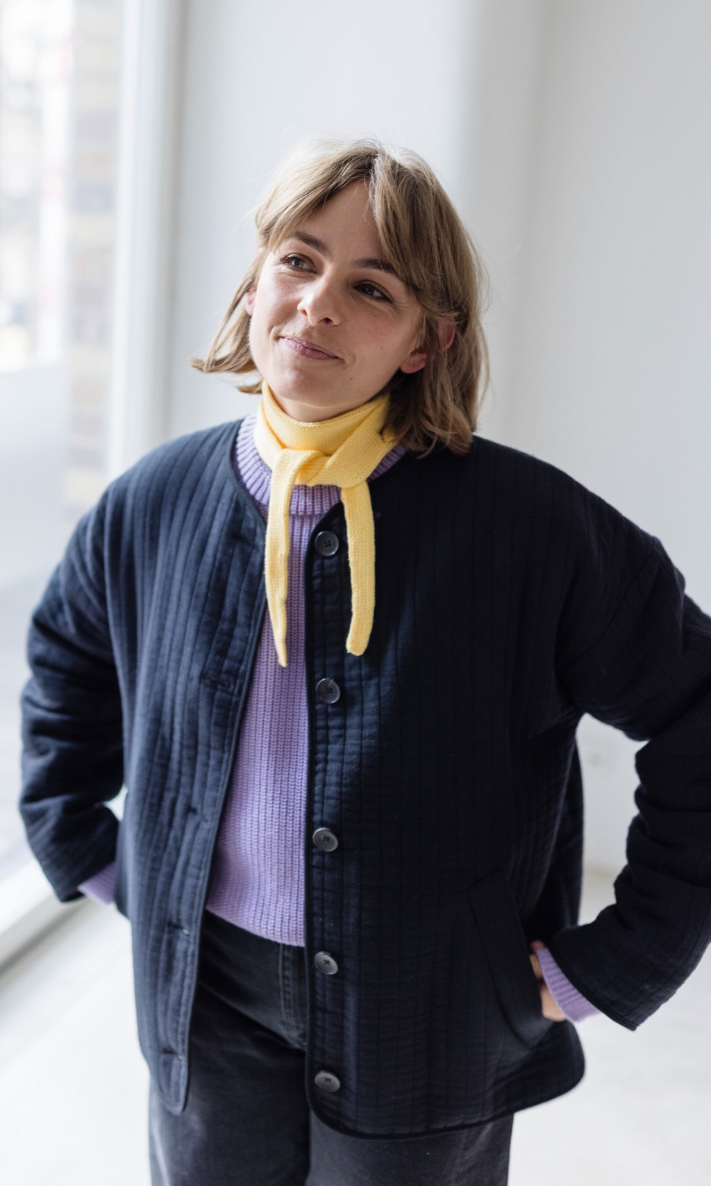 Kleiner Strickschal zum Binden Hellgelb aus Bio Baumwolle - abricot coco