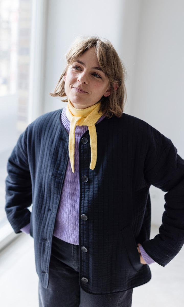 Kleiner Strickschal zum Binden Hellgelb aus Bio Baumwolle - abricot coco