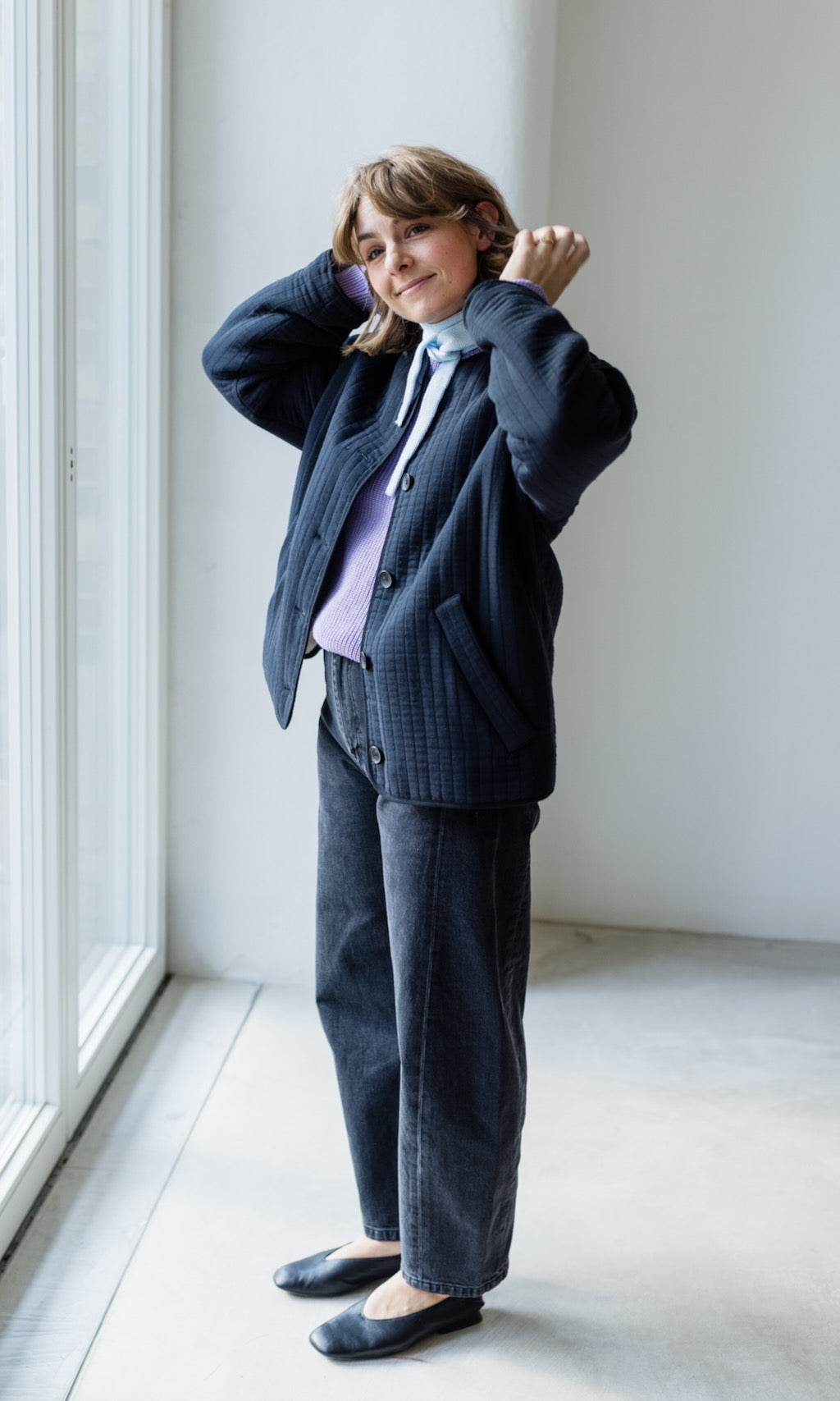 Kleiner Strickschal zum Binden Hellblau aus Bio Baumwolle - abricot coco