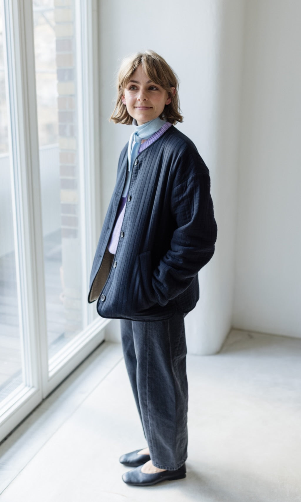 Kleiner Strickschal zum Binden Hellblau aus Bio Baumwolle - abricot coco