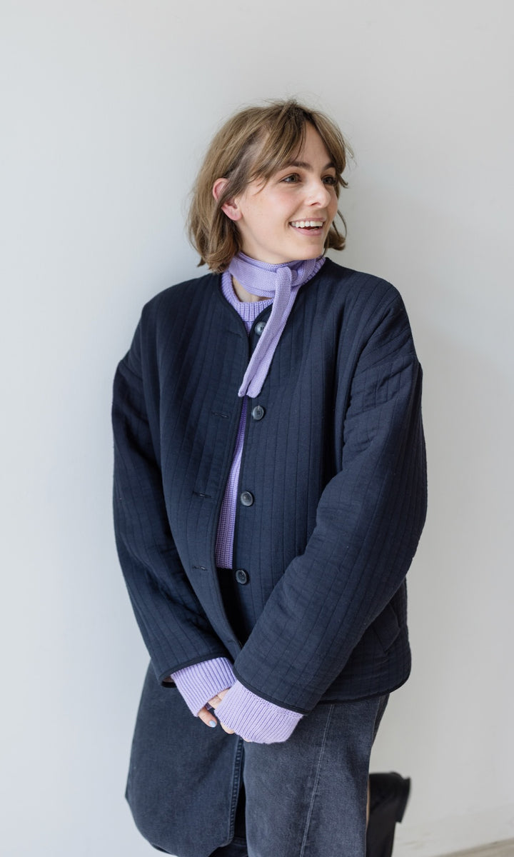 Kleiner Strickschal zum Binden Flieder aus Bio Baumwolle