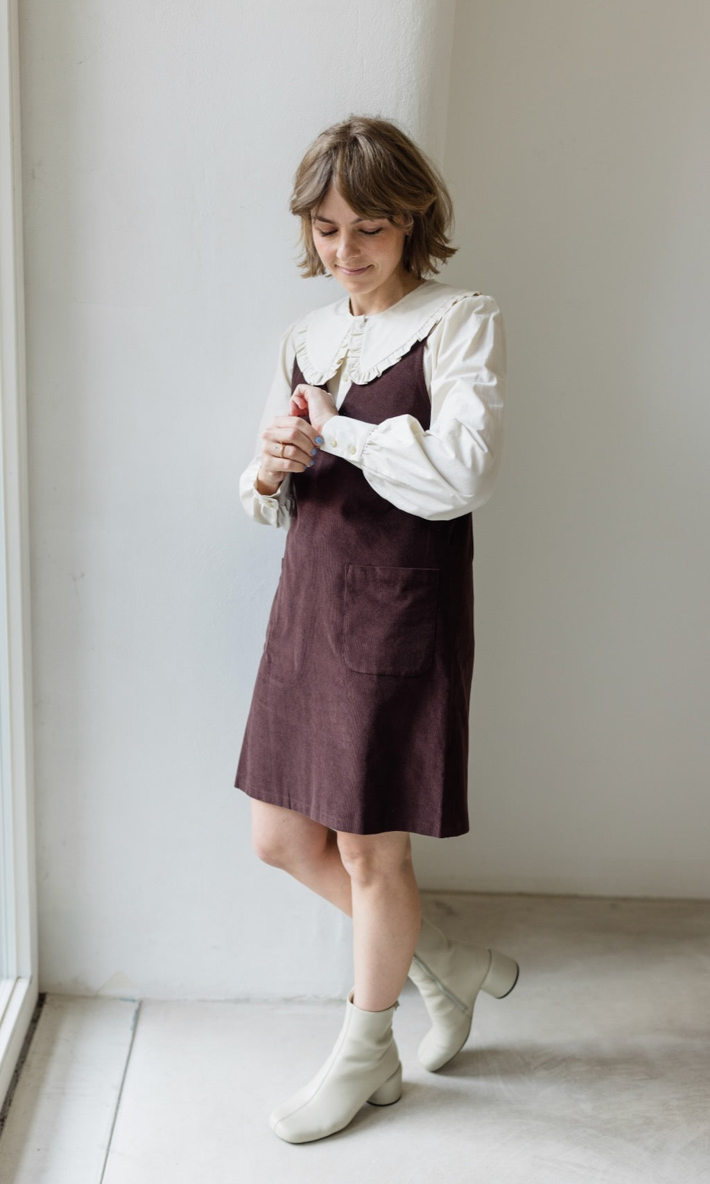 Bluse mit großem Kragen Alice aus Bio Baumwolle - abricot coco