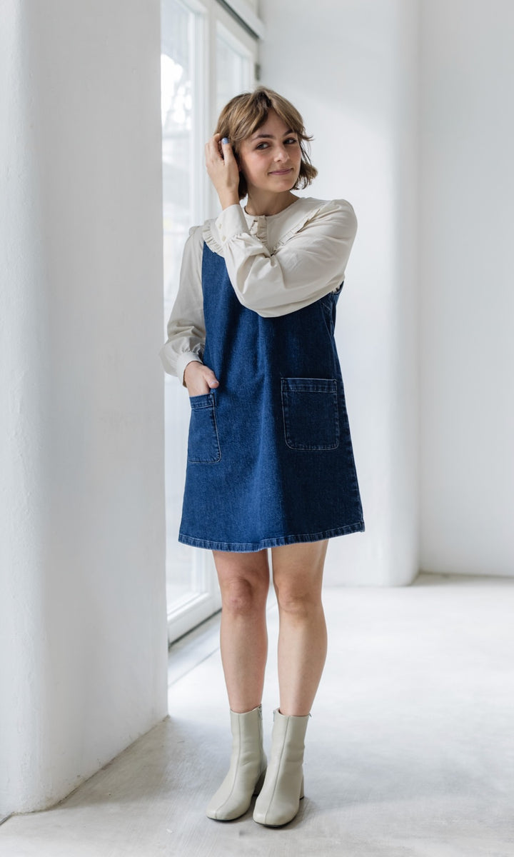 Kurzes Jeanskleid Audrey in Denim Blau aus Bio Baumwolle