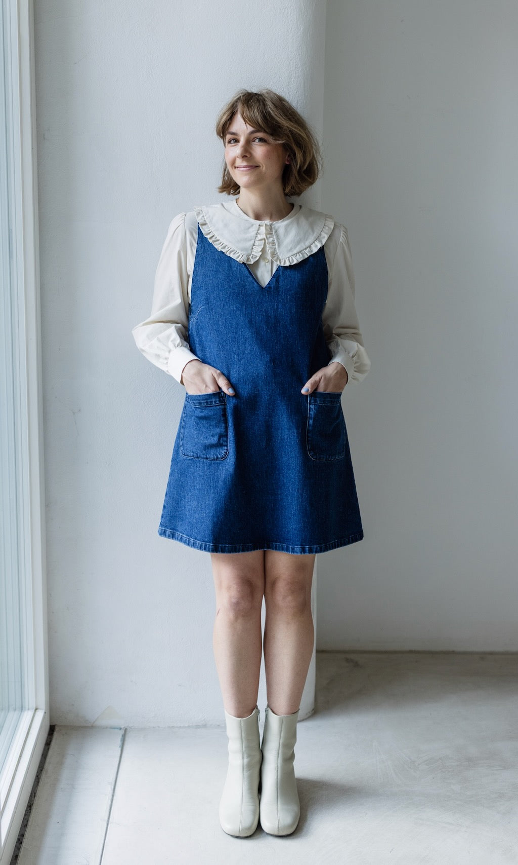 Kurzes Jeanskleid Audrey in Denim Blau aus Bio Baumwolle