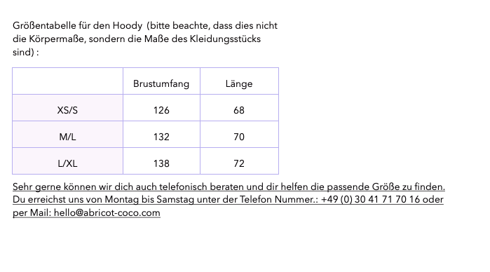 Still Hoodie in aubergine rot Größentabelle
